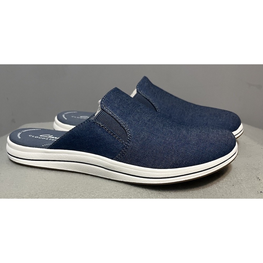Clarks Cloudsteppers Breeze Shore Slide On Mule‎ Sz 7N Blue Denim Womens Shoes